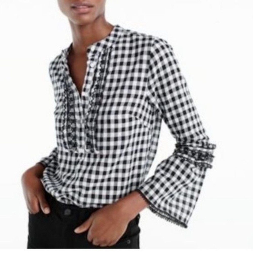 J Crew gingham bell sleeve pullover top 00